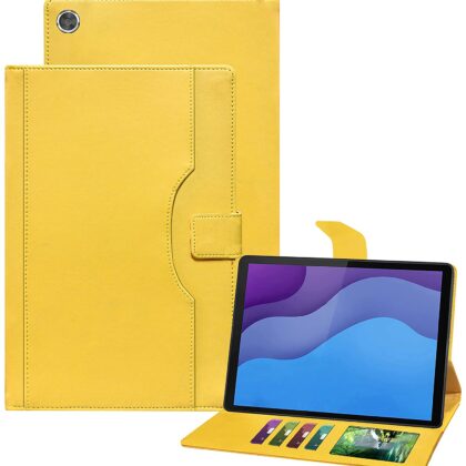 TGK Multi-Angle Viewing Smart Stand with Document Card Pocket Wallet Leather Flip Case Cover for Lenovo Tab M10 HD 2nd Gen TB-X306X / Smart Tab M10 HD 2nd Gen TB-X306F (Yellow)