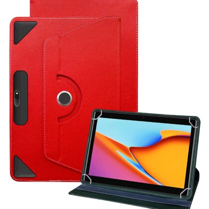 TGK Universal 360 Degree Rotating Leather Rotary Swivel Stand Case Cover for I Kall N18 10 inch Tablet (Red)