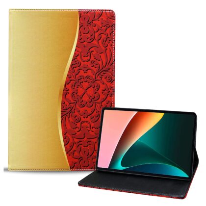 TGK Printed Classic Design Leather Folio Flip Case with Viewing Stand Protective Cover for Xiaomi Mi Pad 5 11″ inch Tablet (Red Floral Pattern)