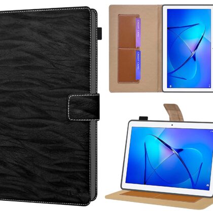 TGK Genuine Leather Support Auto Sleep/Wake Ultra Compact Slim Folding Folio Cover Case for Honor MediaPad T3 10 9.6 inch Tablet (Pattern_1)