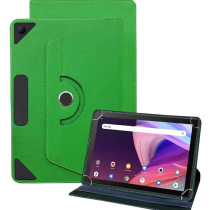 TGK Universal 360 Degree Rotating Leather Rotary Swivel Stand Case for TCL Tab 10 Cover FHD Tablet (Green)