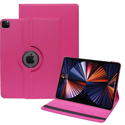 TGK 360 Degree Rotating Leather Smart Rotary Swivel Stand Case Cover Compatible for New iPad Pro 12.9 inch 2021 Release (5th Generation) (Hot Pink)