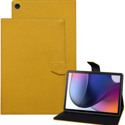 TGK Plain Design Leather Flip Stand Case Cover for Motorola Moto Tab G62 10.6 inch Tablet | Motorola Tab G62 (Yellow)