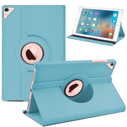 TGK 360 Degree Rotating Leather Auto Sleep Wake Function Smart Case Cover for iPad Pro 9.7 inch Cover (2016 Released) Model A1673 A1674 A1675 MLPX2HN/A MLPW2HN/A MLPY2HN/A MLYJ2HN/A (Sky Blue)