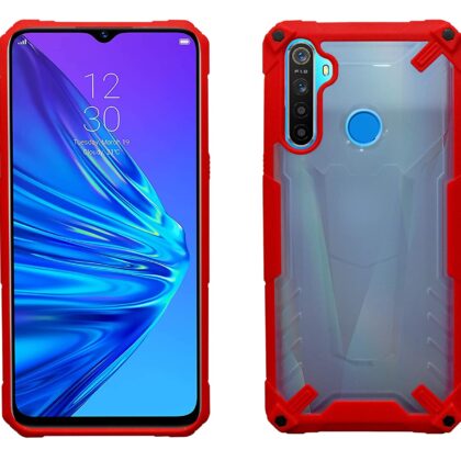 TGK Protective Hybrid Hard Pc with Shock Absorption Bumper Corners Back Case Cover Compatible for Realme 5, Realme 5s, Realme 5i (Red)