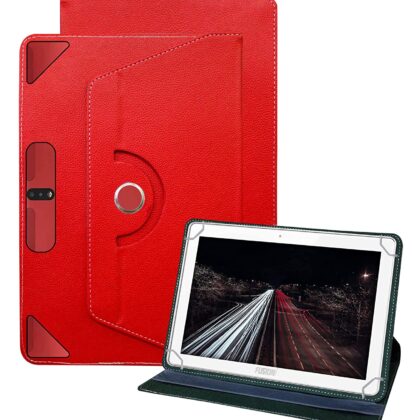 TGK Universal 360 Degree Rotating Leather Rotary Swivel Stand Case Cover for FUSION5 Full HD 10.1 Inch Tablet (Red)