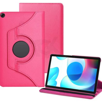 TGK 360 Degree Rotating Leather Stand Case Cover for Realme Pad 10.4 inch – Hot Pink
