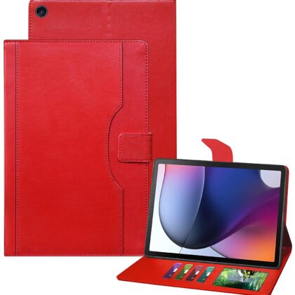 TGK Multi-Angle Viewing Smart Stand with Document Card Pocket Wallet Leather Flip Case Cover for Motorola Moto Tab G62 10.6 inch Tablet (Red)