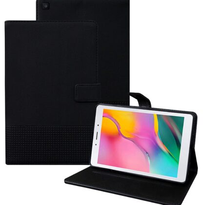 TGK Grid Pattern Design Leather Case with Viewing Stand Flip Cover Compatible for Samsung Galaxy Tab A 8 inch Cover Model SM-T290, SM-T295, SM-T297 (2019 Released) (Black)