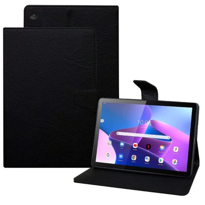 TGK Plain Design Leather Folio Flip Case with Viewing Stand Protective Cover for Lenovo Tab M10 FHD 3rd Gen 10.1 inch (25.65 cm) Model TB328FU / TB328XU (Black)