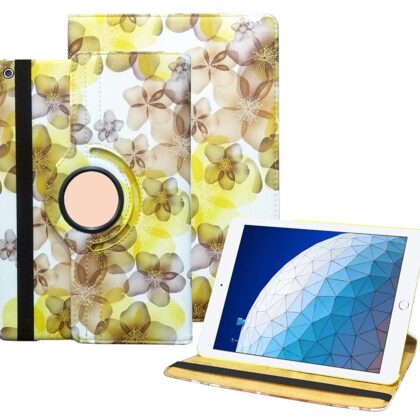 TGK Flower Print Design 360 Degree Rotating Leather Auto Sleep Wake Function Smart Case Cover for?iPad 10.5 Inch Air 3rd Gen [ PRO 10.5 Air 3 ] 2017 / 2019 MQDW2HN/A MQDT2HN/A MQDX2HN/A MUUJ2HN/A MUUK2HN/A MUUL2HN/A – Yellow