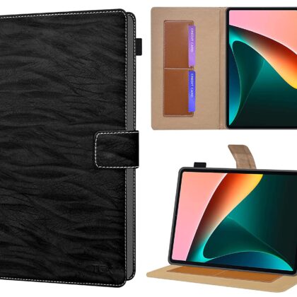 TGK Pattern Multi Protective Leather Case with Viewing Stand and Card Slots Flip Cover for Xiaomi Mi Pad 5 11″ inch Tablet with Pen Strap (Black)