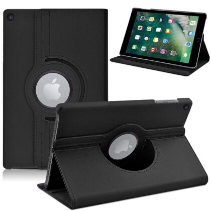 TGK 360 Degree Rotating Stand Magnetic Smart (Auto Sleep/Wake Function) Leather Flip Case Cover for iPad 9.7 inch Cover, iPad 5th Generation 2017 Model A1822 A1823 A1893 A1954 – Black