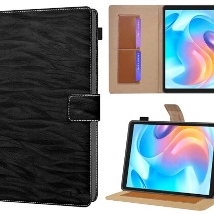 TGK Pattern Multi Protective Leather Case with Viewing Stand and Card Slots Flip Cover for Realme Pad Mini 3 / Realme Pad Mini 4 8.68 inch Tablet (Black)