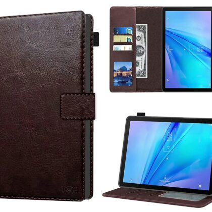 TGK Multi Protective Wallet Leather Flip Stand Case Cover for TCL Tab 10s 10.1 inches Tablet 25.65 cm, Chocolate Brown