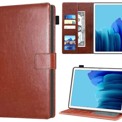 TGK Multi Protective Wallet Leather Flip Stand Case Cover for Samsung Galaxy Tab A7 10.4″ SM-T500/T505/T507, Brown