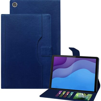 TGK Multi-Angle Viewing Smart Stand with Document Card Pocket Wallet Leather Flip Case Cover for Lenovo Tab M10 HD 2nd Gen TB-X306X / Smart Tab M10 HD 2nd Gen TB-X306F (Dark Blue)