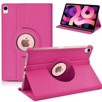 TGK 360 Degree Rotating Leather Smart Rotary Swivel Stand Case Cover for iPad Air 4 10.9 Inch 2020 4th Generation (Model: A2072/A2316/A2324/A2325) (Hot Pink)