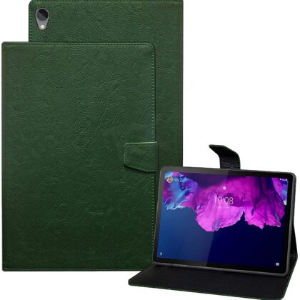 TGK Plain Design Leather Flip Stand Case Cover for Lenovo Tab P11/P11 Plus 11 inch TB-J606F/J606X (Green)
