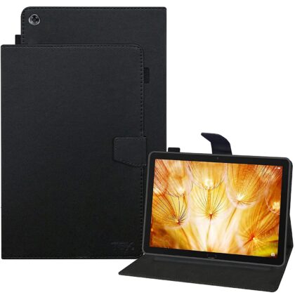 TGK Leather Flip Stand Case Cover for Huawei Mediapad M5 Lite 10.1 inch Tablet with Stylus Holder, Black