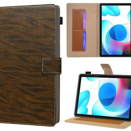 TGK Pattern Leather Stand Flip Case Cover for Realme Pad 10.4 inch Tablet, Dark Brown