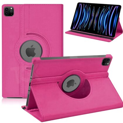 TGK 360 Degree Rotating Leather Smart Rotary Swivel Stand Case Cover for iPad Pro 12.9 inch 2022 (6th Generation) (Hot Pink)