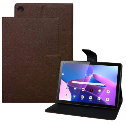 TGK Plain Design Leather Folio Flip Case with Viewing Stand Protective Cover for Lenovo Tab M10 FHD 3rd Gen 10.1 inch (25.65 cm) Model TB328FU / TB328XU (Brown)