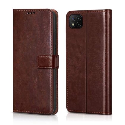 TGK 360 Degree Protection | Protective Design Leather Wallet Flip Cover with Card Holder | Photo Frame | Inner TPU Back Case Compatible for Redmi Poco C3 (Dark Brown)