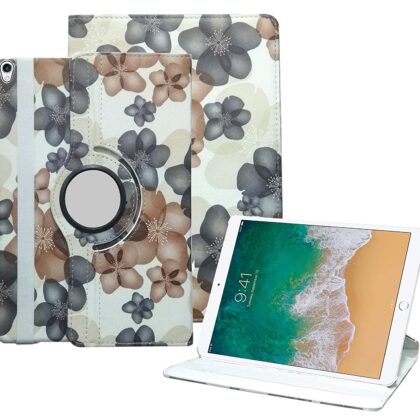 TGK Flower Print Design 360 Degree Rotating Leather Auto Sleep Wake Function Smart Case Cover for?iPad Pro 10.5 inch 2017 [Model A1701/A1709/A1852] Grey