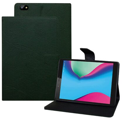 TGK Plain Design Leather Folio Flip Case with Viewing Stand Protective Cover for LAVA Tab T81N Tablet (Green)