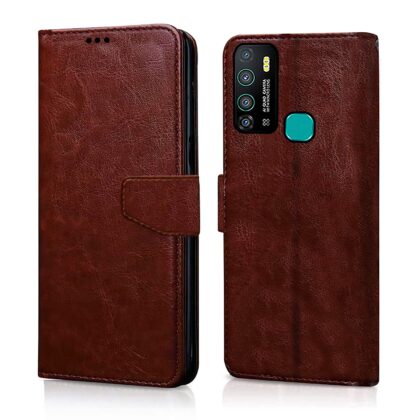 TGK 360 Degree Protection Protective Design Leather Wallet Flip Cover with Card Holder Photo Frame Inner TPU Back Case Compatible for Infinix Hot 9 / Hot 9 Pro (Brown)