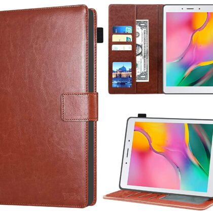 TGK Multi Protective Wallet Leather Flip Stand Case Cover for Samsung Galaxy Tab A 8.0 inch (2019) SM-T290, SM-T295, Brown