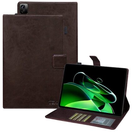 TGK Multi Protective Leather Case with Viewing Stand and Card Slots Flip Cover for Realme Pad X 11 inch Tab (Dark Brown)