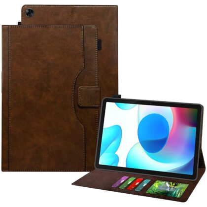 TGK Leather Business Folio Stand Cover Case for Realme Pad 10.4 inch with Pencil Holder (Dark Brown)