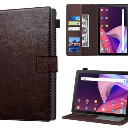 TGK Multi Protective Wallet Leather Flip Stand Case Cover for TCL Tab 10 FHD Tablet, Chocolate Brown