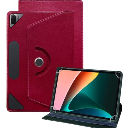 TGK Universal 360 Degree Rotating Leather Rotary Swivel Stand Case Cover for Xiaomi Mi Pad 5 11″ inch Tablet (Wine-Red)
