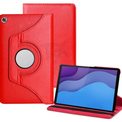 TGK 360 Degree Rotating Leather Smart Rotary Swivel Stand Case Cover for Lenovo Tab M10 HD 2nd Gen TB-X306X / Smart Tab M10 HD 2nd Gen TB-X306F (Red)