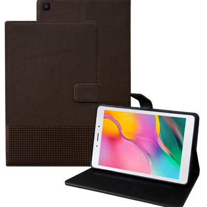 TGK Grid Pattern Design Leather Case with Viewing Stand Flip Cover Compatible for Samsung Galaxy Tab A 8 inch Cover Model SM-T290, SM-T295, SM-T297 (2019 Released) (Brown)