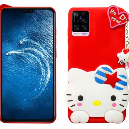 TGK Kitty Mobile Covers, Silicone Back Case Compatible for Vivo V20 Pro Cover (Red)