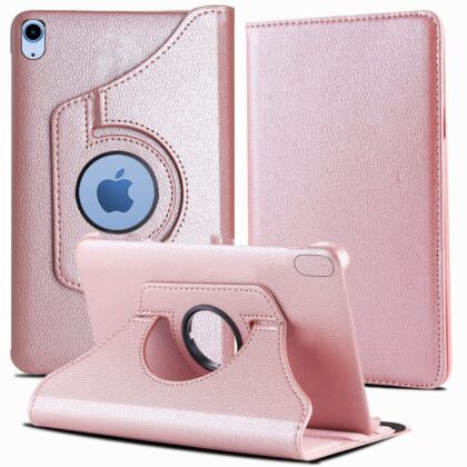 TGK 360 Degree Rotating Leather Smart Rotary Swivel Stand Cover for iPad Air 5th Generation Case (10.9 inch), iPad Air 10.9″ 2022 Released (Rose Gold)