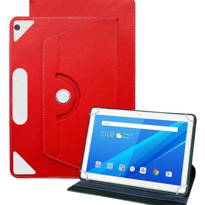 TGK Universal 360 Degree Rotating Leather Rotary Swivel Stand Case Cover for Lenovo Tab M10 HD X505X Cover TB-X505F TB-X505L TB-X505X TB-X605L TB-X605F 10.1 inch Tablet – Red