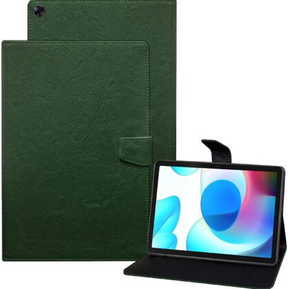 TGK Plain Design Leather Folio Flip Case with Viewing Stand Protective Cover for Realme Pad 10.4 inch Tablet [RMP2102/ RMP21023] Green