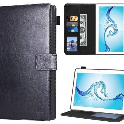 TGK Multi Protective Leather Case with Viewing Stand and Card Slots Flip Cover for Acer One 10 T8-129L Tablet 10.1 Inch (Black)