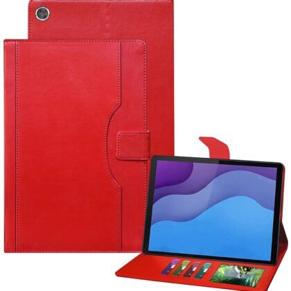 TGK Multi-Angle Viewing Smart Stand with Document Card Pocket Wallet Leather Flip Case Cover for Lenovo Tab M10 HD 2nd Gen TB-X306X / Smart Tab M10 HD 2nd Gen TB-X306F (Red)