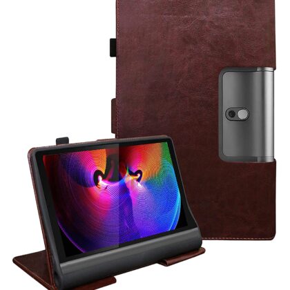 TGK Multi Protective Leather Case with Viewing Stand and Card Slots Flip Cover Compatible for Lenovo Yoga Smart Tab 10.1 YT-X705X & YT-X705F Tablet (Brown)