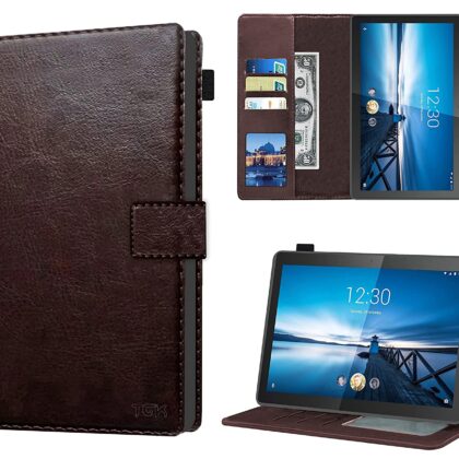 TGK Multi Protective Wallet Leather Flip Stand Case Cover for Lenovo M10 FHD REL Tablet 10.1″ TB-X605FC/X605LC 20.65 cm, Chocolate Brown