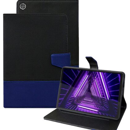 TGK Dual Color Design Leather Back Flip Stand Case Compatible for Lenovo Tab M10 FHD Plus Cover 1st & 2nd Gen 10.3 inch Tablet [Model TB-X606V / TB-X606F / TB-X606X] Black-Blue
