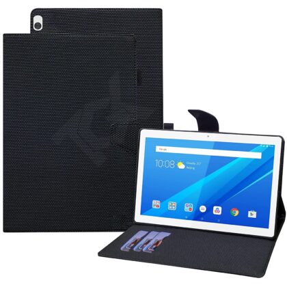 TGK Dotted Smart Leather Wallet Folio Stand Case with Pencil Holder Flip Cover for Lenovo Tab M10 X505X Cover TB-X505F TB-X505L TB-X505X TB-X605L TB-X605F with Stylus Pen Holder – Black