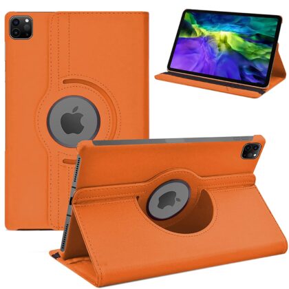TGK 360 Degree Rotating Leather Smart Rotary Swivel Stand Case Cover for iPad Pro 11 inch Cover 2021/2020/2018 Release, iPad Pro 11 inch 2021 M1 3rd Gen (Orange)