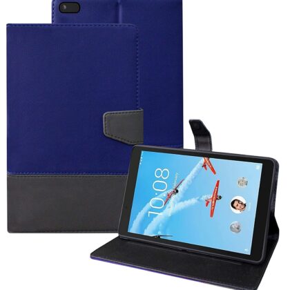 TGK Dual Color Design Leather Flip Case with Viewing Stand Compatible for Lenovo Tab E8 Cover TB-8304F, TB-8304F1, TB-8304N, TB-8304 (8.0 Inch) Tablet (Blue-Grey)